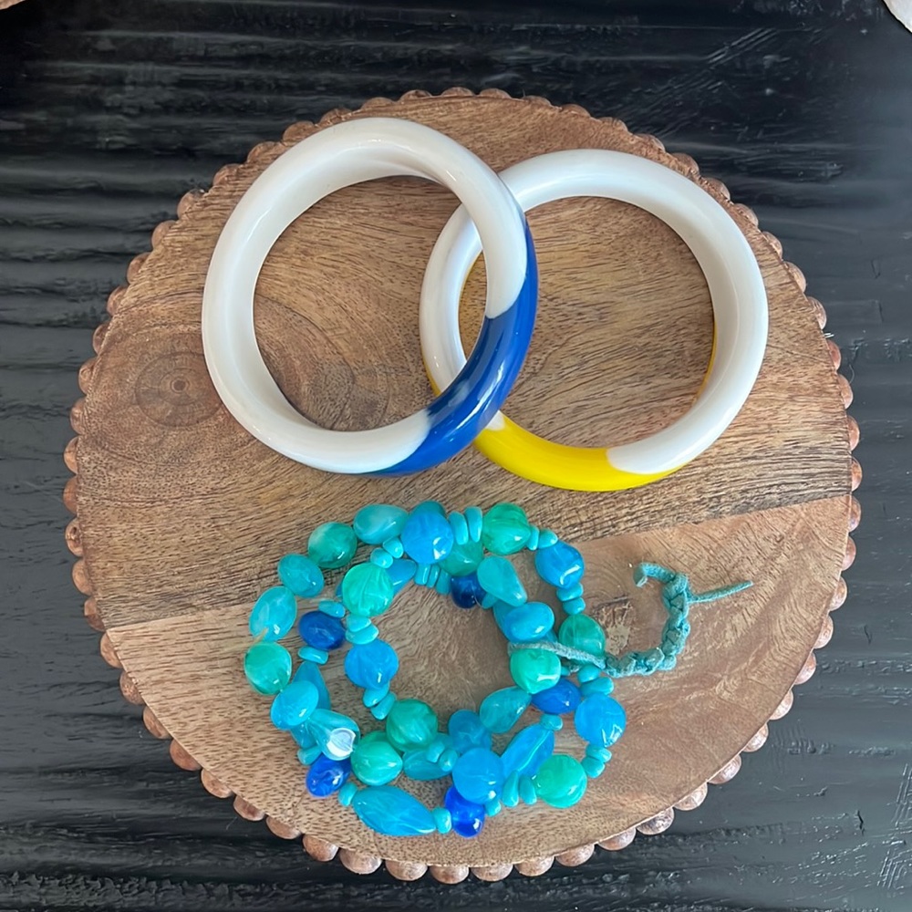 Set of 3 bracelets bangles blue yellow and white